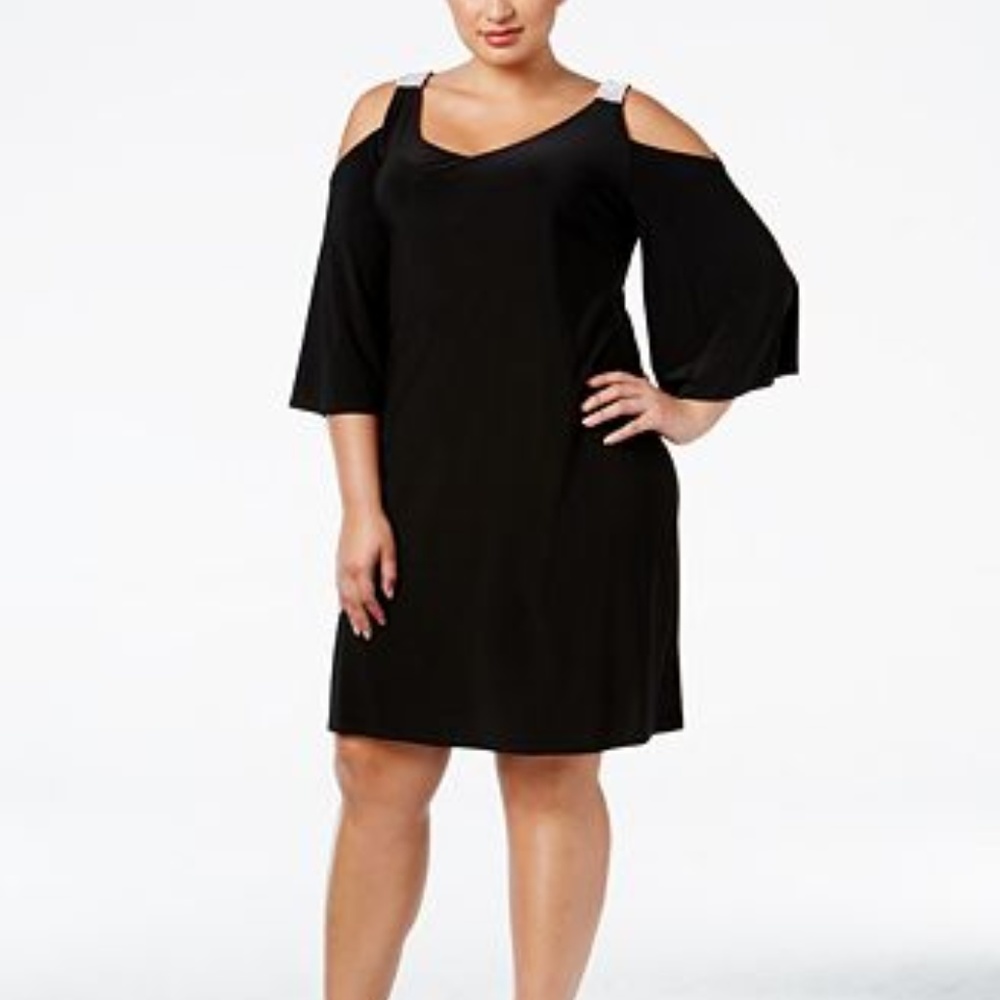 Black Plus Size Embellished Cold-Shoulder Dress